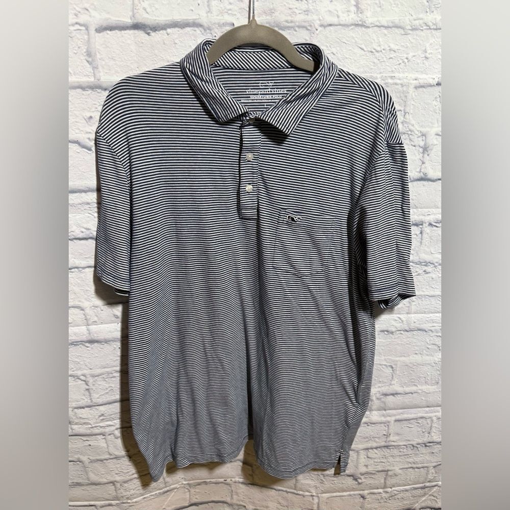 Vineyard Vines Blue and White Edgartown Polo Shirt Classic Knit, Size Large #310